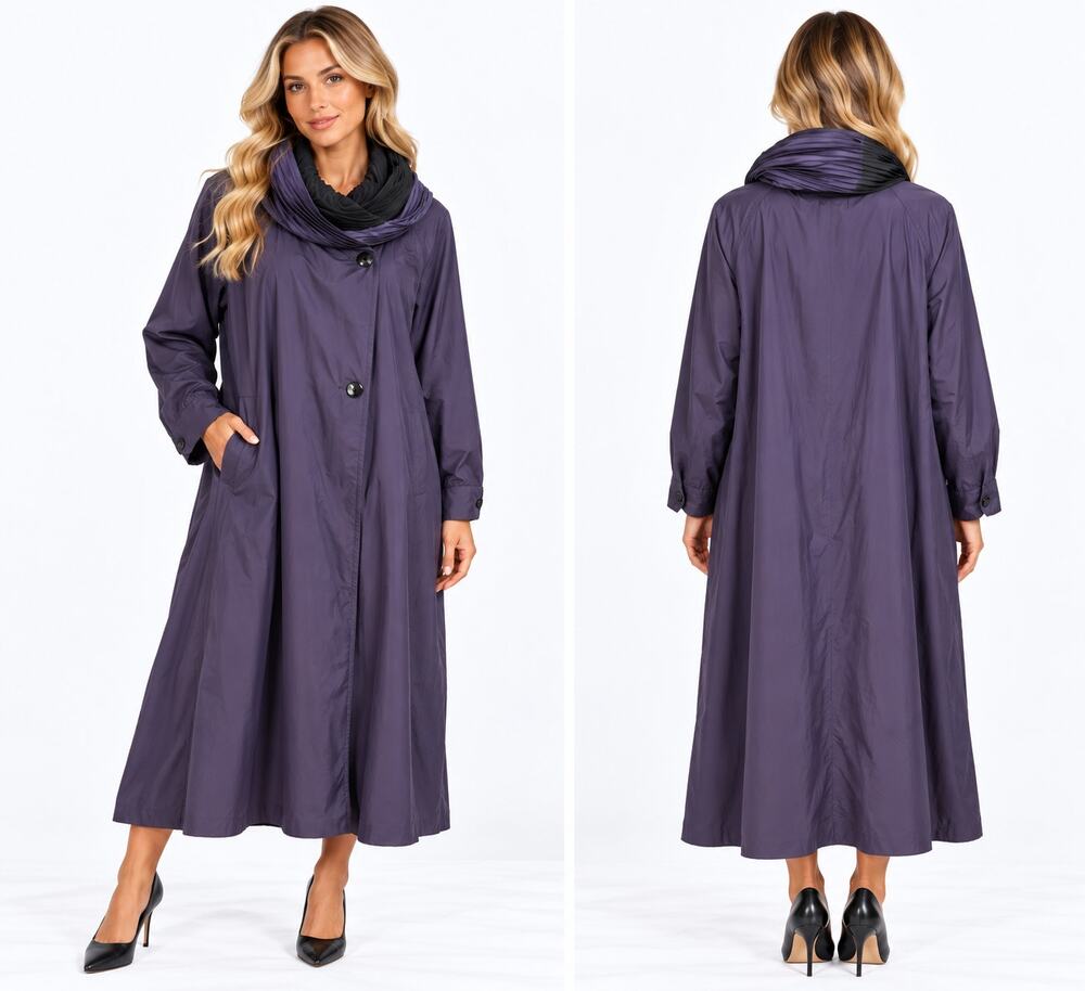 Mycra Pac Now Reversible Purple Black Pleated Collar Raincoat Size 1 S/M Coat